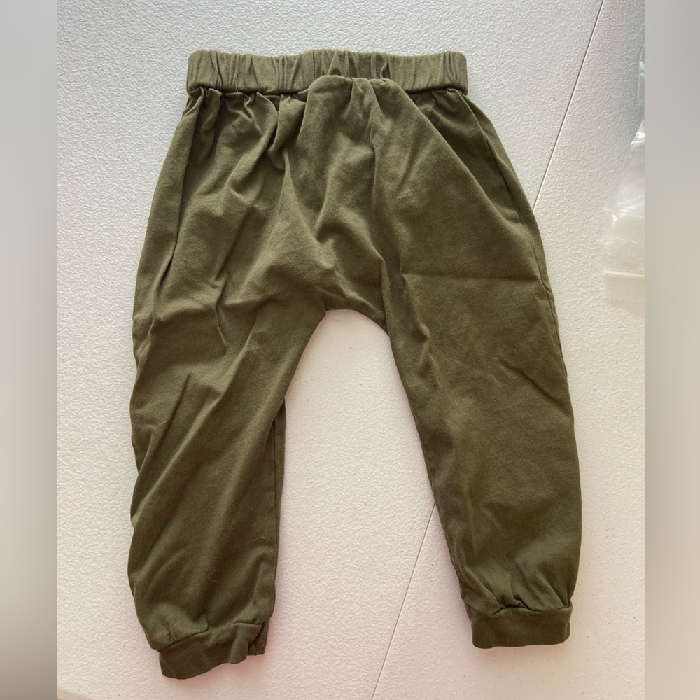 EUC baby unisex dark olive green elastic waist stretch joggers pants size 100 3T - Picture 5 of 6